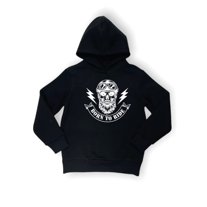 Juodas džemperis su kapišonu SKULL RIDE WHITE