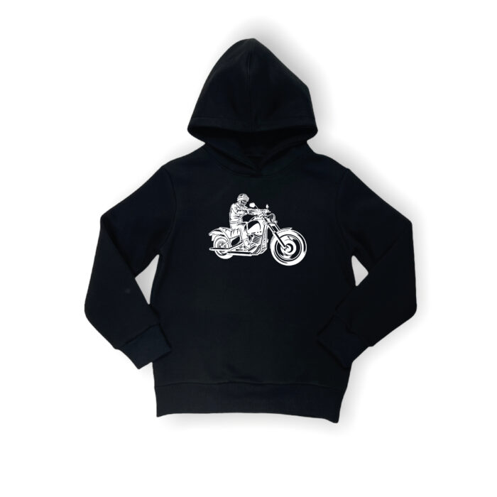 Juodas džemperis su kapišonu BIKER WHITE